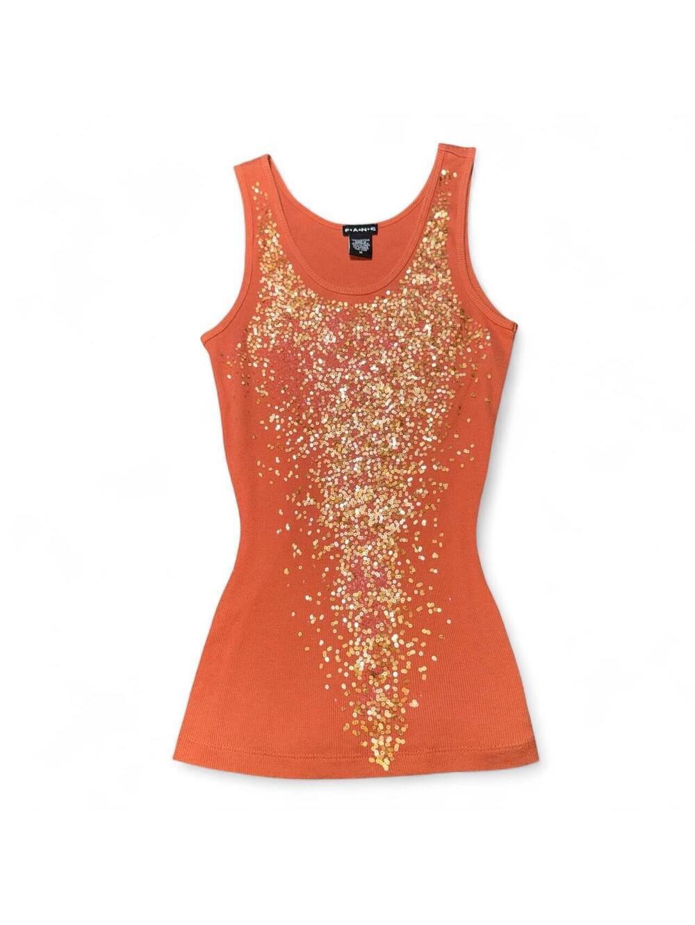 Vintage FANCO orange ribbed tank top with gorgeous scattered gold sequin